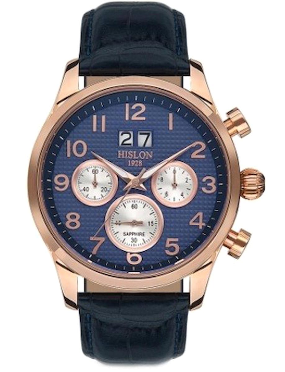 Hislon SLON 3583G-112522 Pusulalı Takvimli 43 mm Siyah Deri Kordon Analog Kol Saati