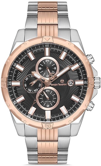 Sergio Tacchini ST.1.10155.3 Takvimli 44 mm Gri-Rose Gold Çelik Kordon Analog Kol Saati