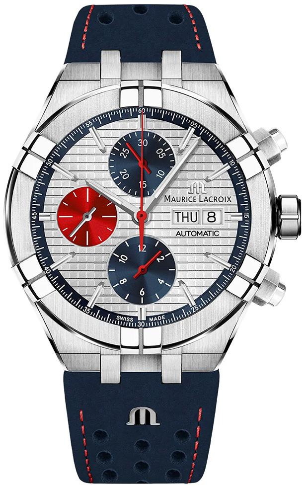 Maurice Lacroix AI6038-SS001-133-4 Pusulalı Takvimli 44 mm Lacivert Deri Kordon Analog Kol Saati