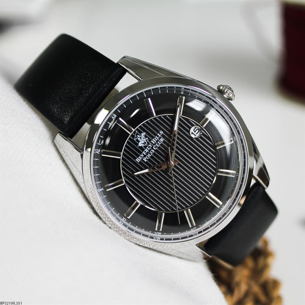 Beverly Hills Polo Club BP3219X351 Takvimli 45 mm Siyah Deri Kordon Analog Erkek Kol Saati