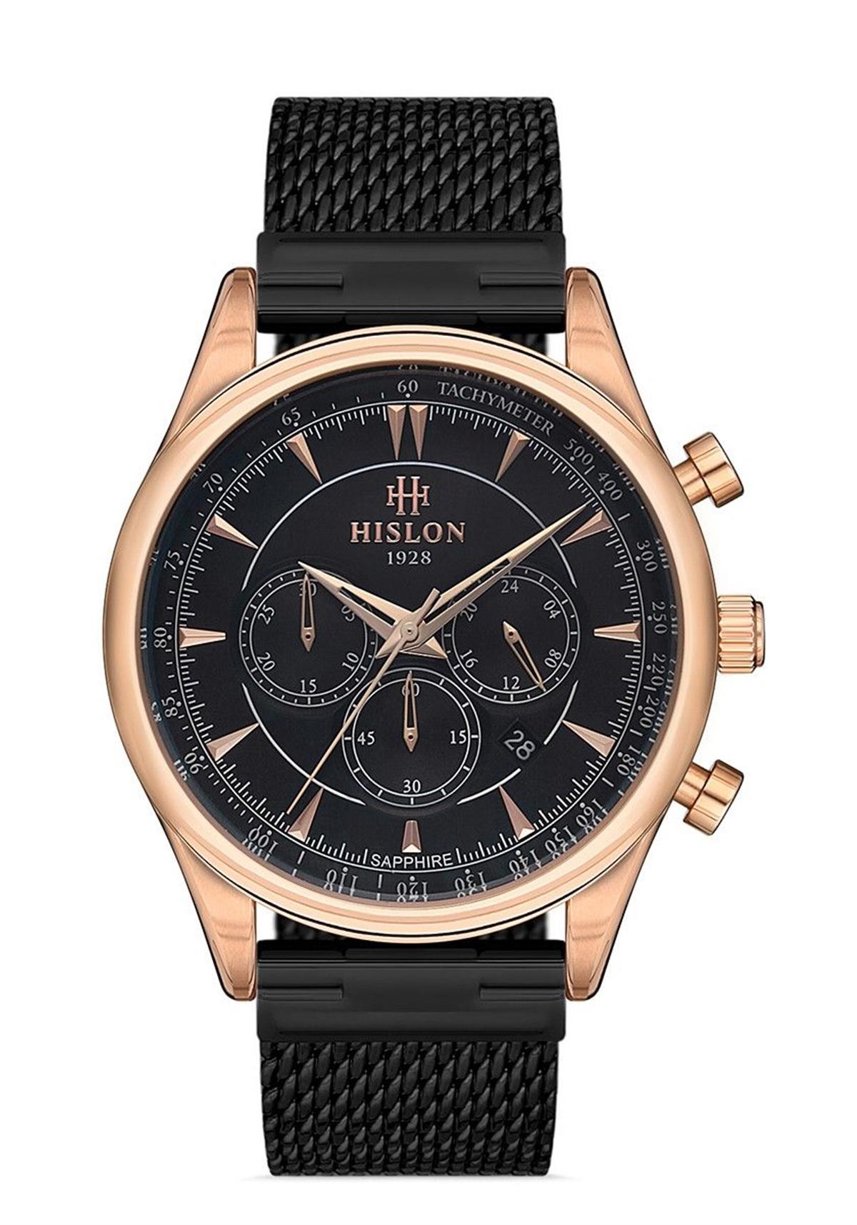 Hislon İSLON MS101R-04SR Pusulalı Takvimli 44 mm Siyah Çelik Kordon Analog Kol Saati