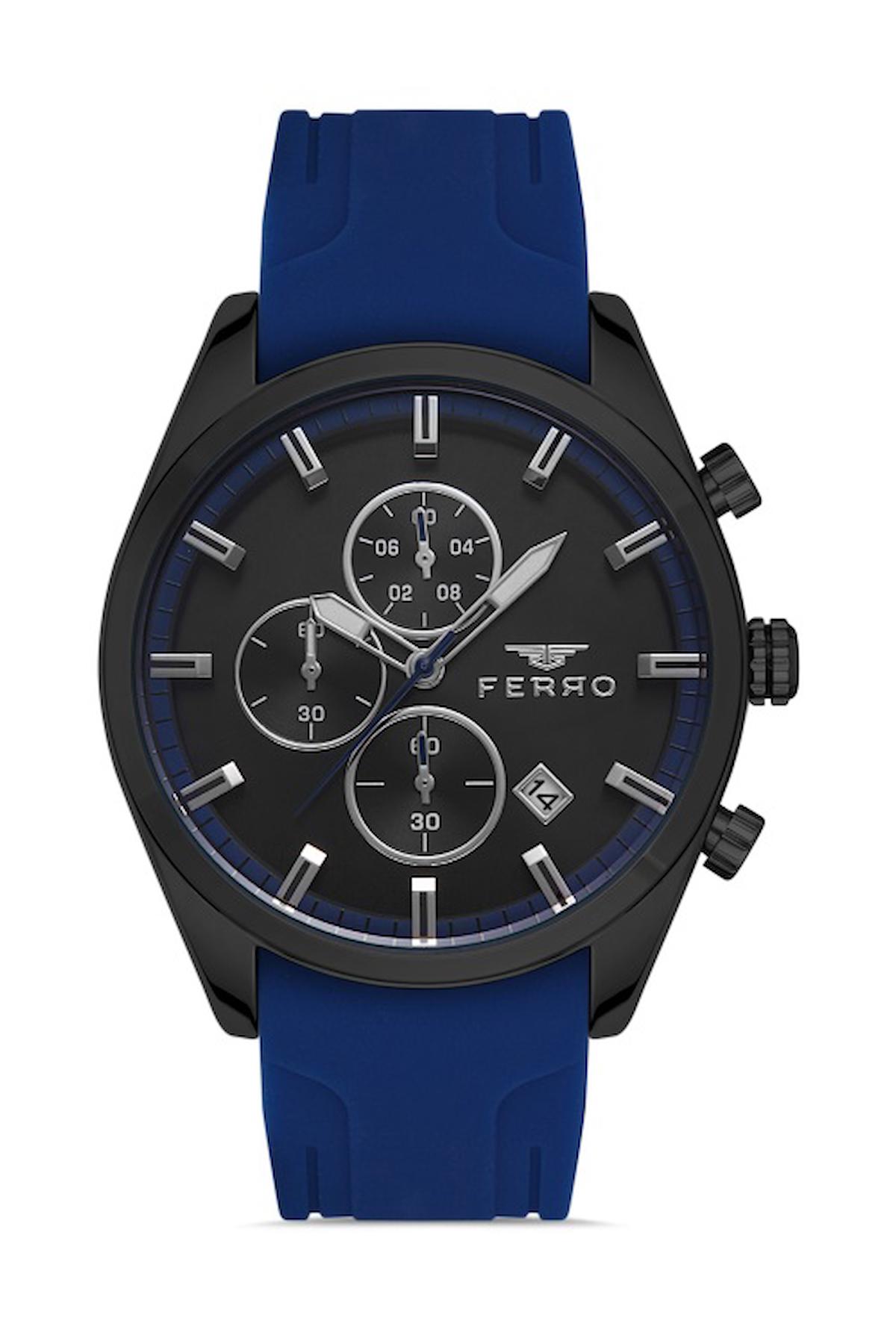 Ferro FM31324D-ZA2 Takvimli 44 mm Lacivert Silikon Kordon Analog Erkek Kol Saati