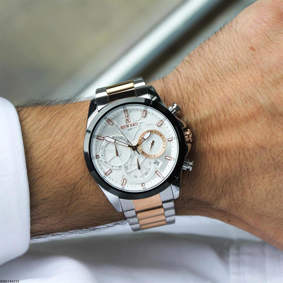 Reward RWA144234 Takvimli 44 mm Gri-Rose Gold Çelik Kordon Analog Erkek Kol Saati