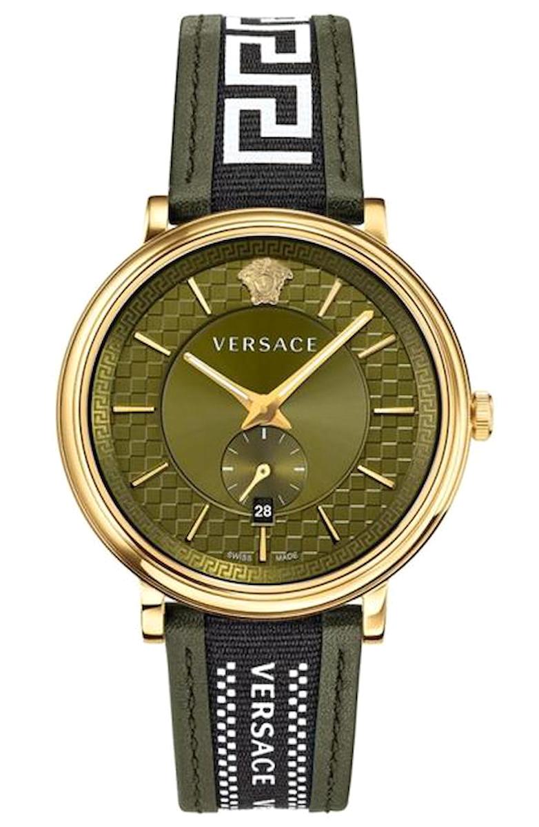 Versace VRSCVEBQ01519 Takvimli 42 mm Siyah-Yeşil Deri Kordon Analog Erkek Kol Saati