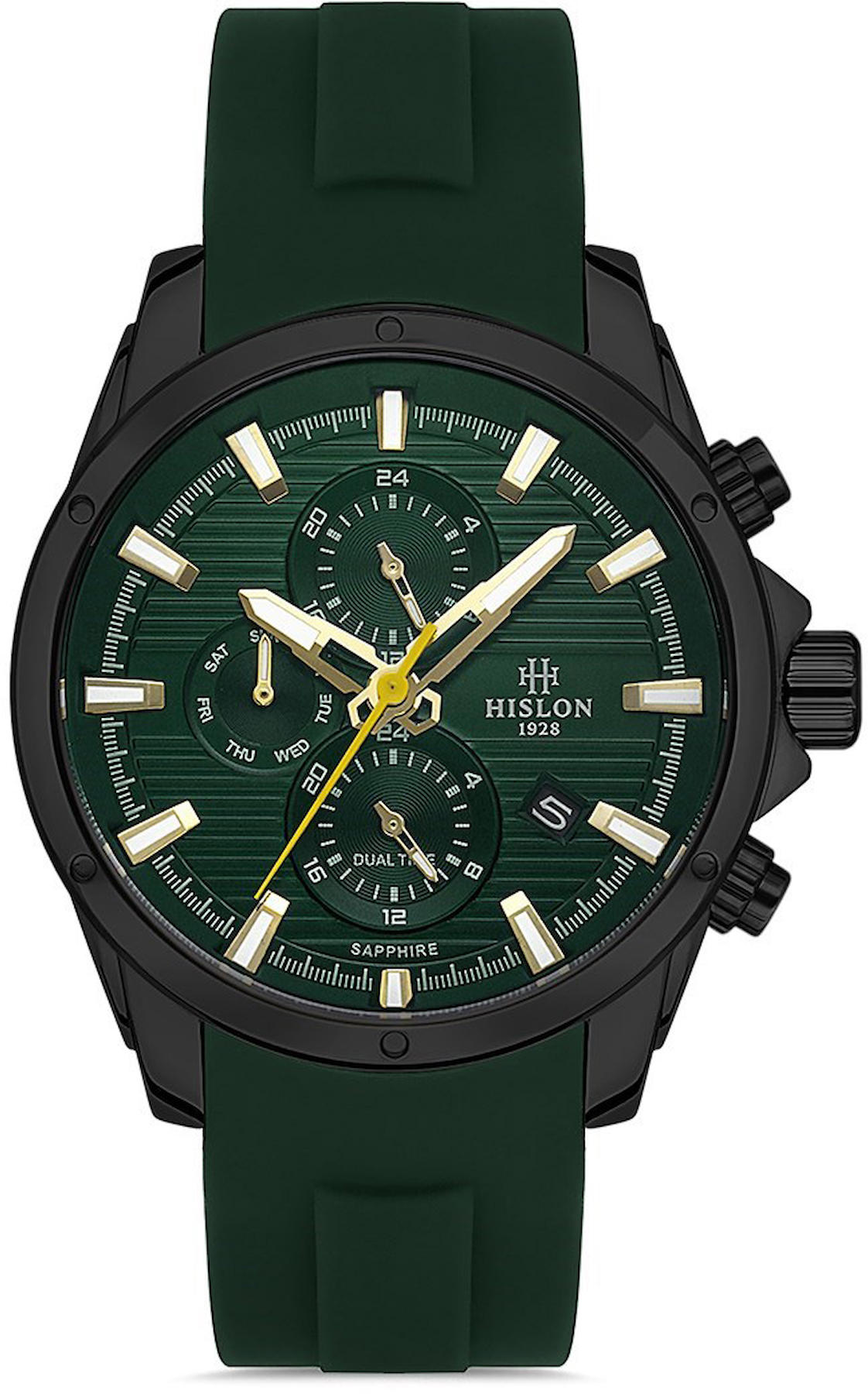 Hislon DT132B-15YB Pusulalı Takvimli 44 mm Yeşil Silikon Kordon Analog Kol Saati