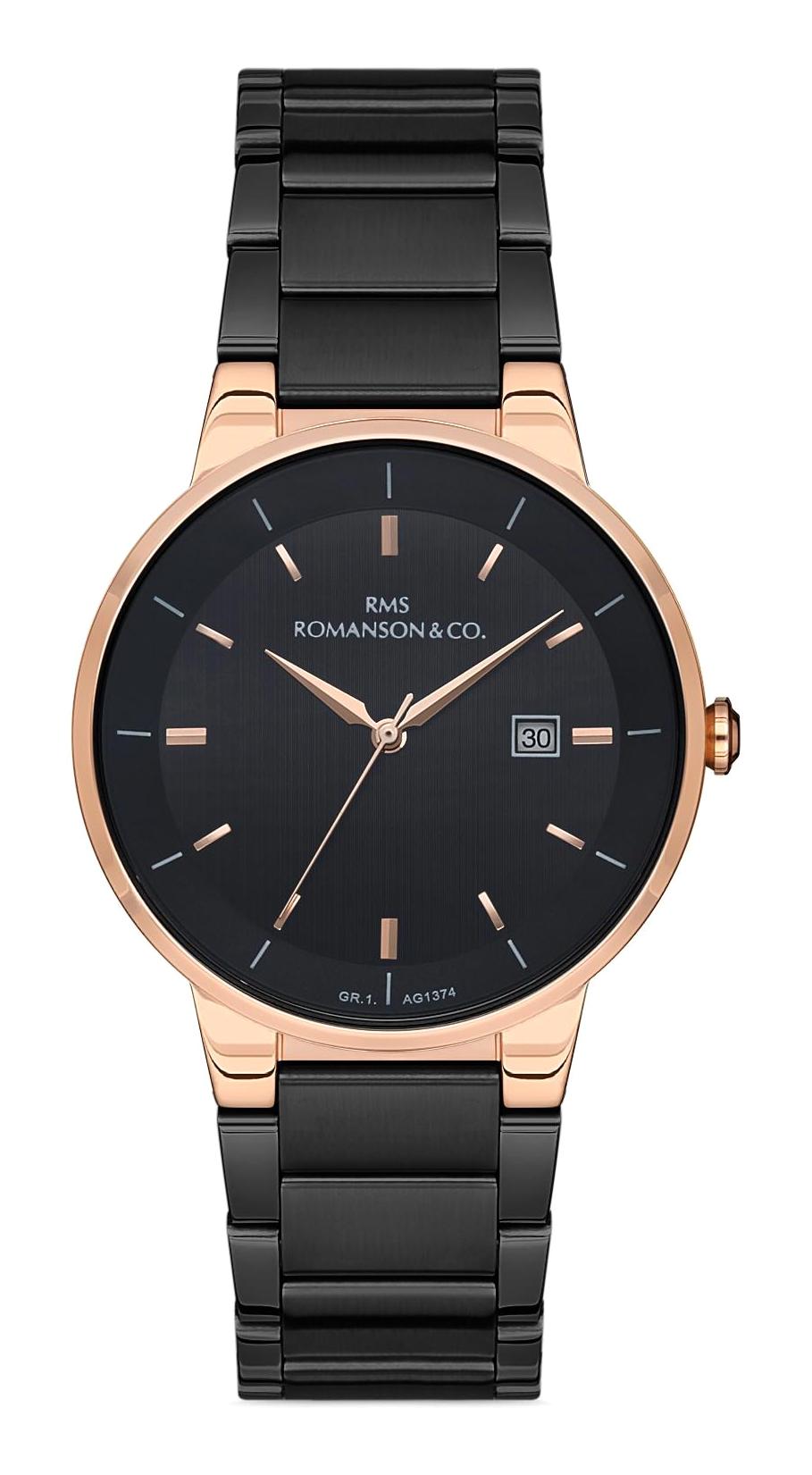 Romanson GR.1.AG1374.06 Takvimli 43 mm Siyah Çelik Kordon Analog Erkek Kol Saati