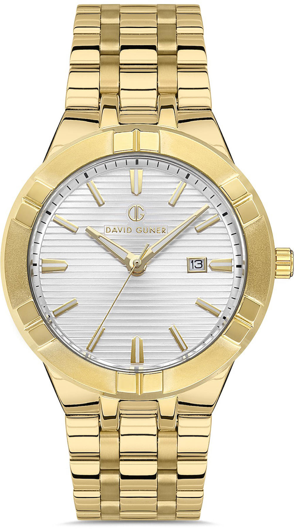 David Guner DG-8388GA-B1 Takvimli 42 mm Altın Çelik Kordon Analog Kol Saati