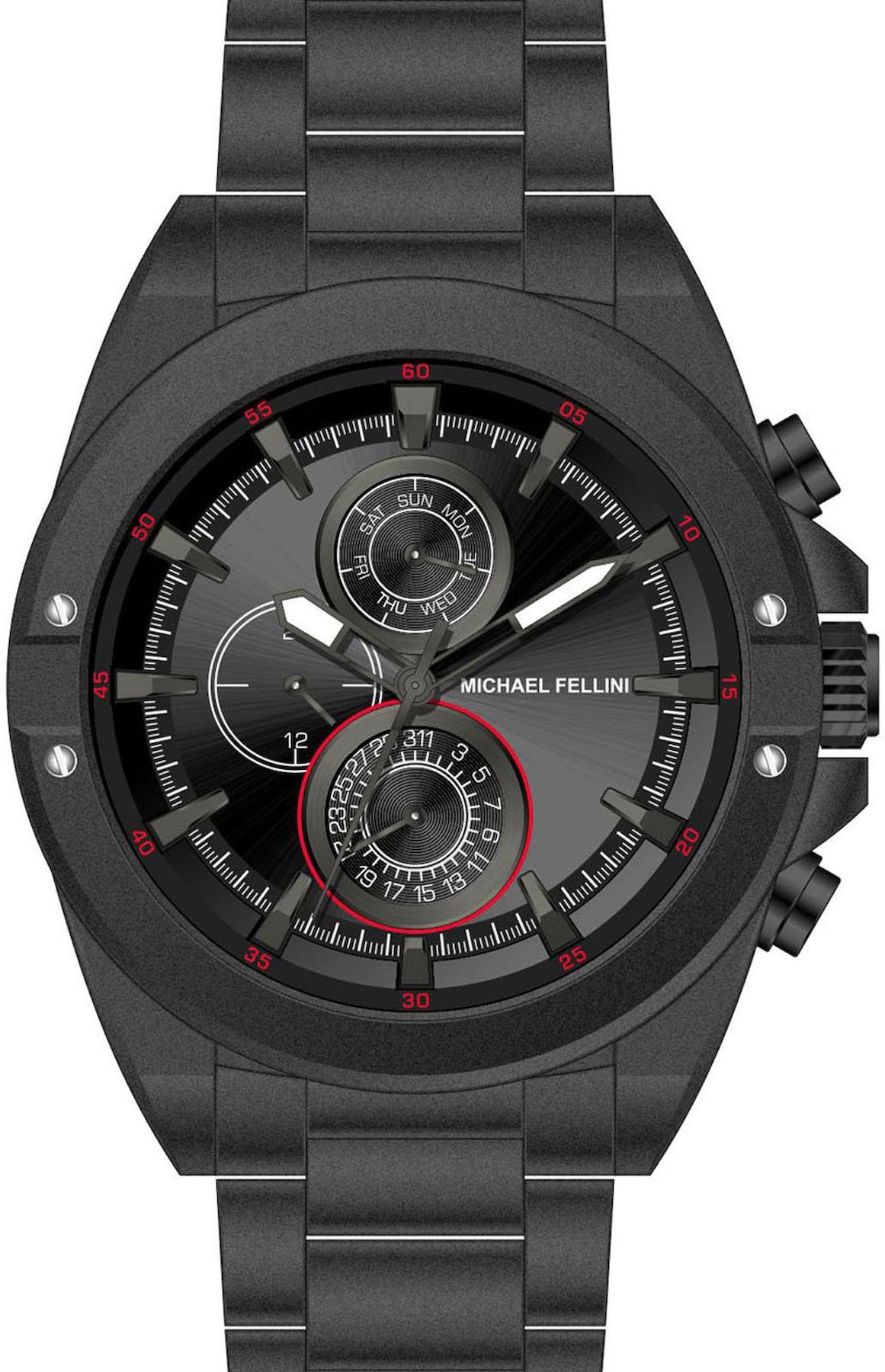 Michael Fellini 2345-6 Takvimli 44 mm Siyah Metal Kordon Analog Erkek Kol Saati
