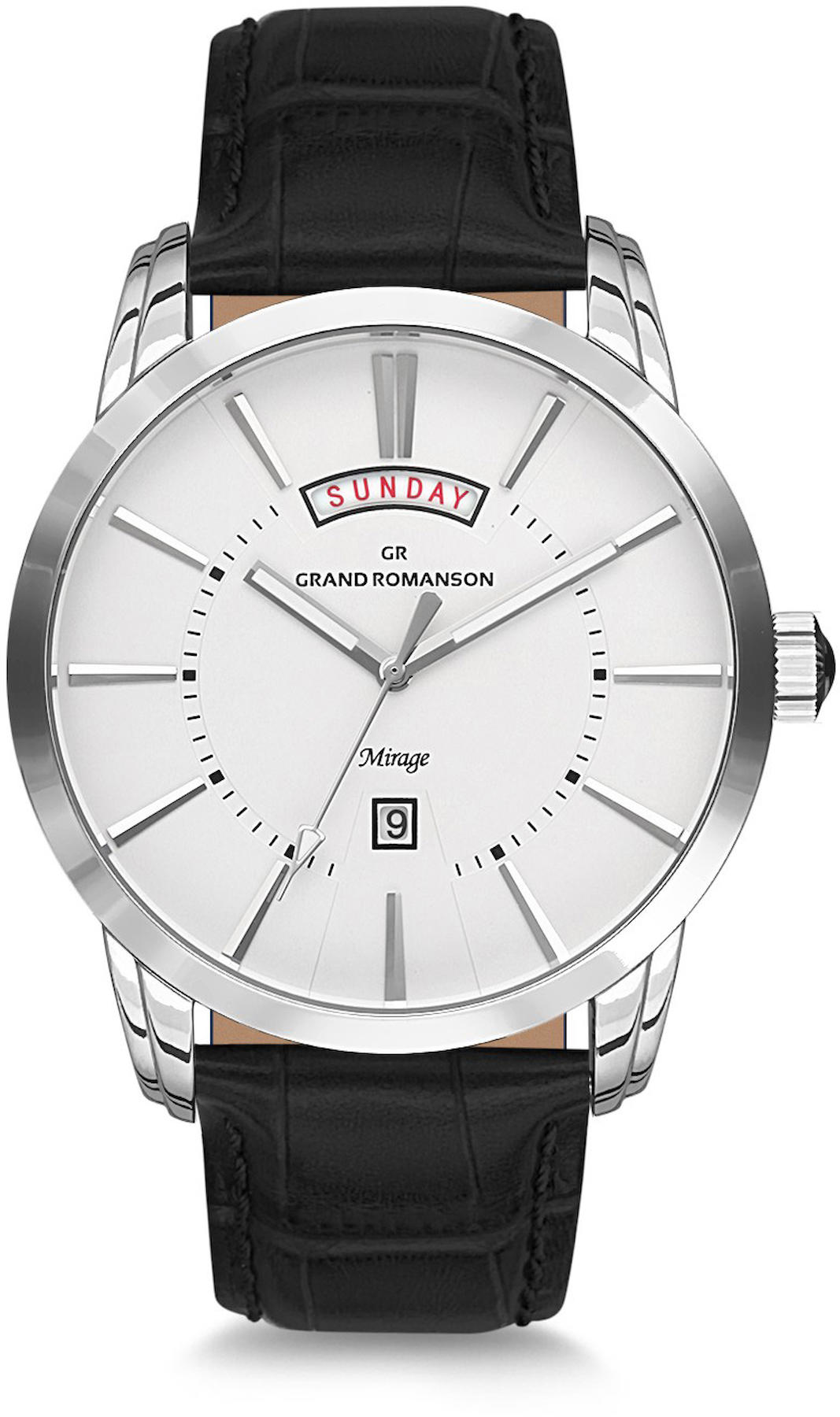 Romanson GR.1.AG1107.02 Takvimli 42 mm Siyah Deri Kordon Analog Kol Saati