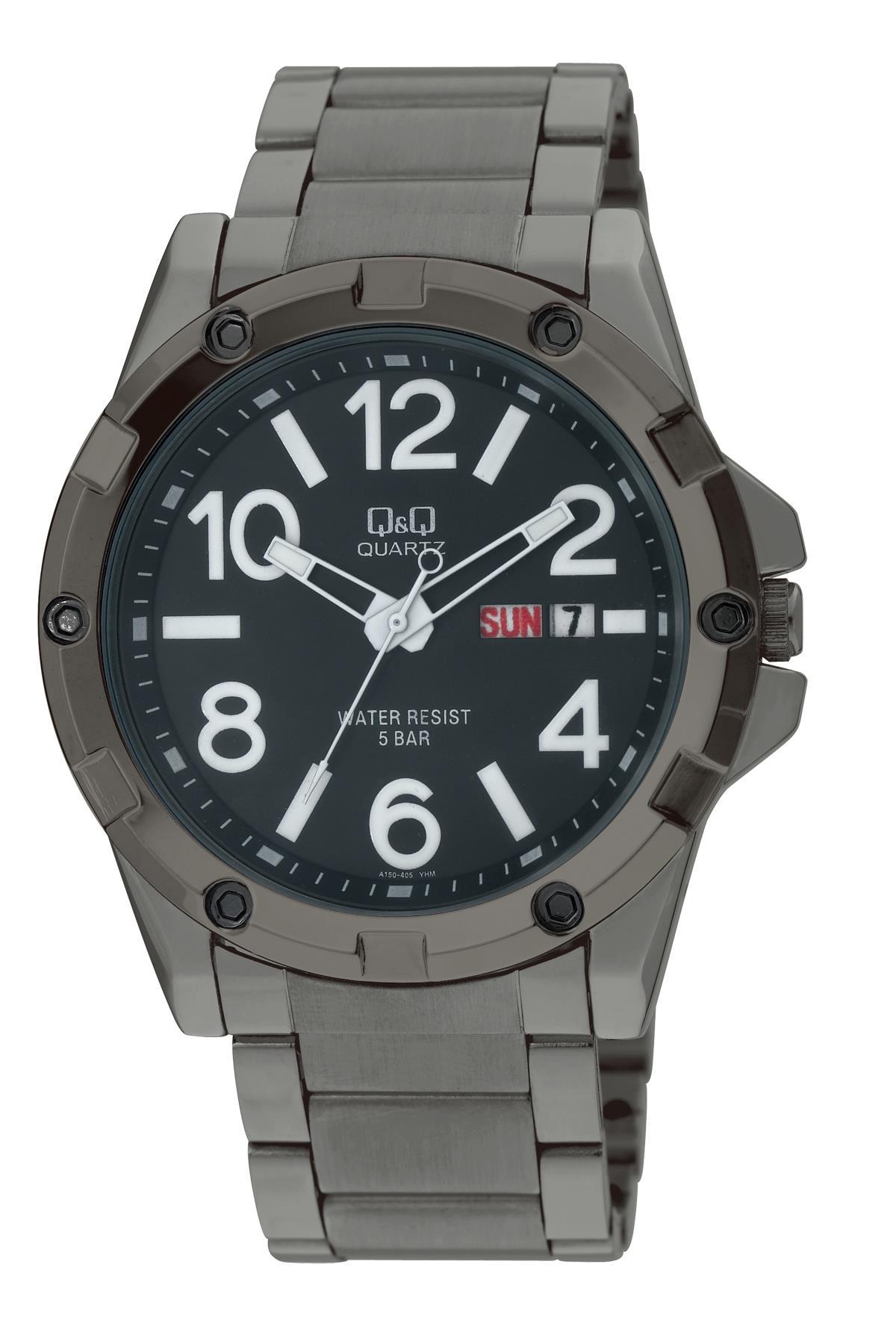 Q&Q 3F4 Takvimli 42 mm Antrasit Metal Kordon Analog Erkek Kol Saati