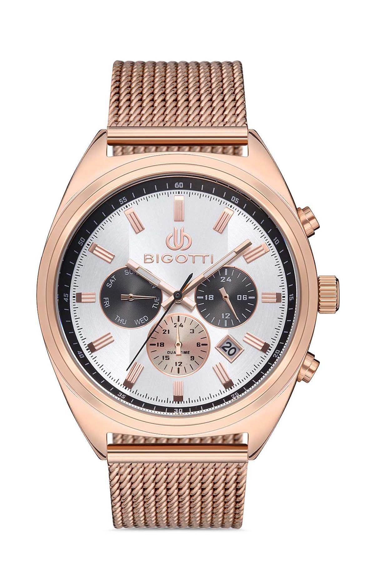 Bigotti BG.1.10226.4 Takvimli 44 mm Rose Gold Çelik-Hasır Kordon Analog Erkek Kol Saati