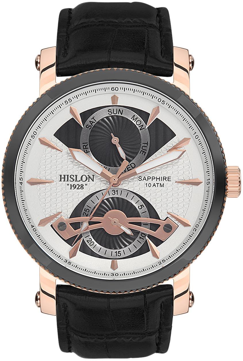 Hislon 3671-11211 Pusulalı Takvimli Siyah Deri Kordon Analog Kol Saati