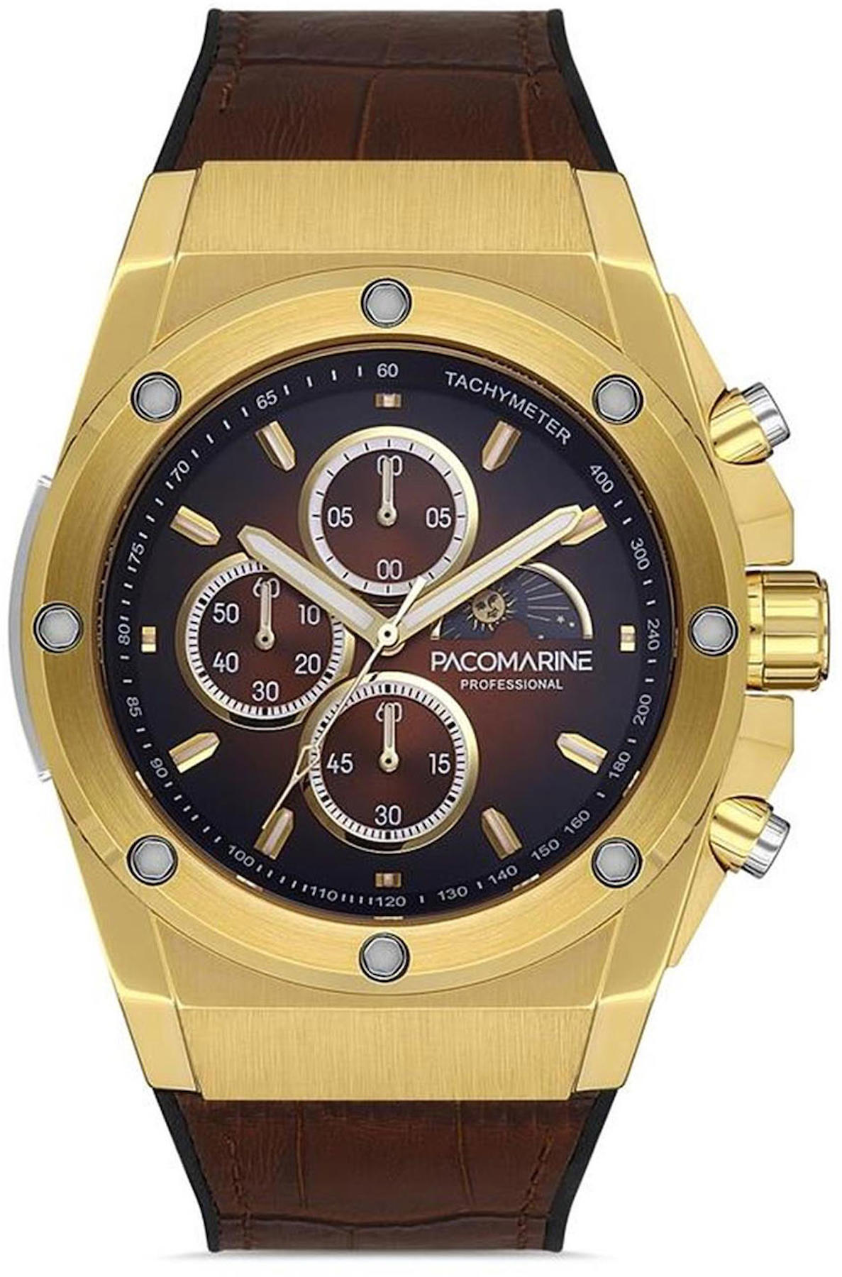 Pacomarine PM.28006.06 Takvimli Kahverengi Deri Kordon Analog Kol Saati