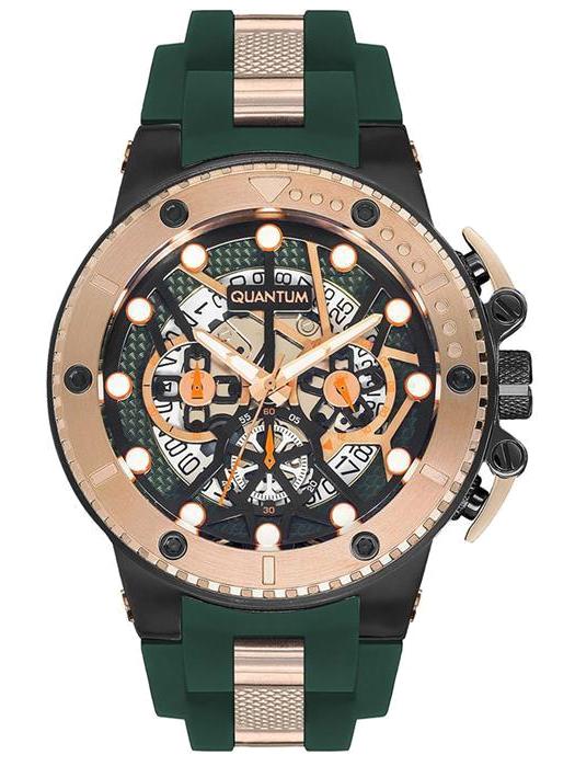 Quantum HNG535.857 46-50 mm Rose Gold-Yeşil Silikon Kordon Analog Erkek Kol Saati
