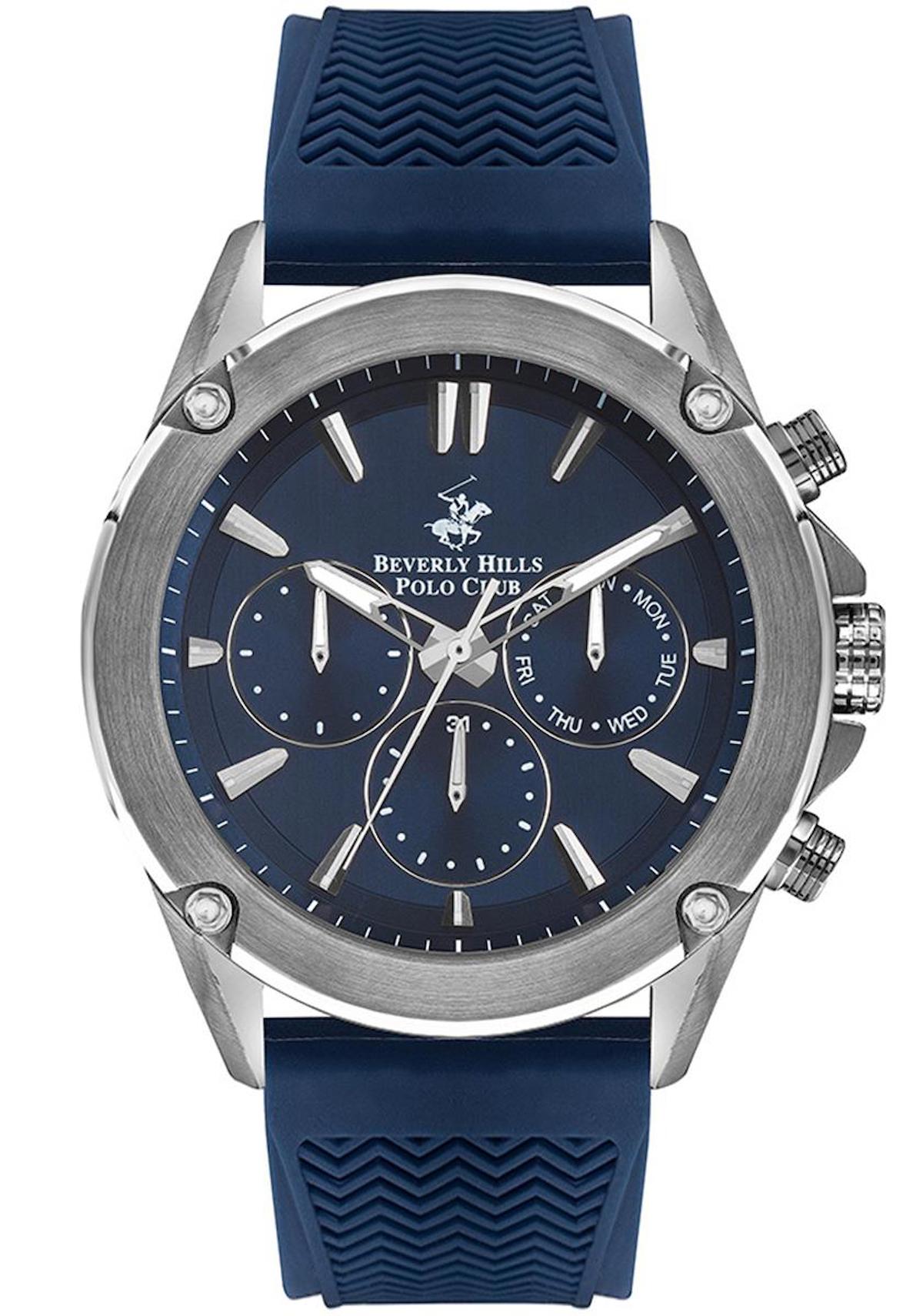 Beverly Hills Polo Club BP3324X399 Takvimli 50 mm Lacivert Silikon Kordon Analog Erkek Kol Saati