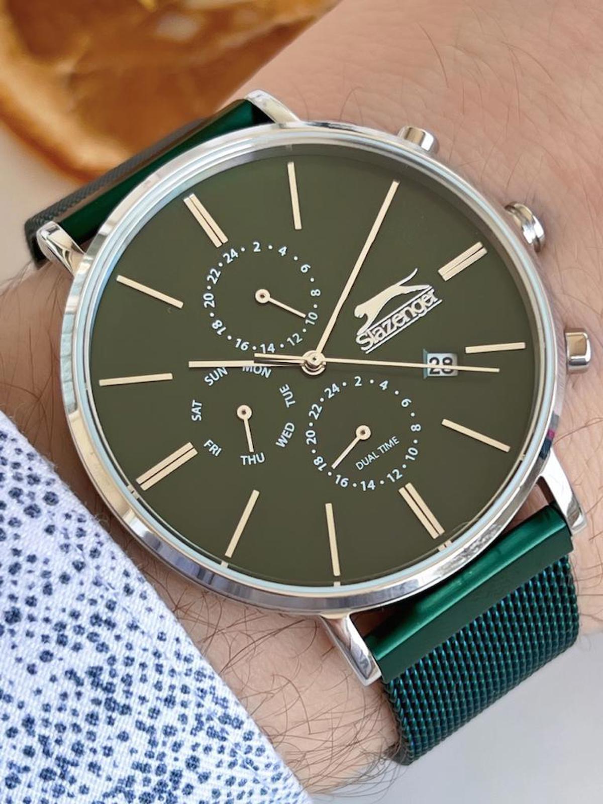 Slazenger BLKT.2.700 Su Geçirmez Takvimli 46-50 mm Yeşil Çelik Kordon Analog Kol Saati