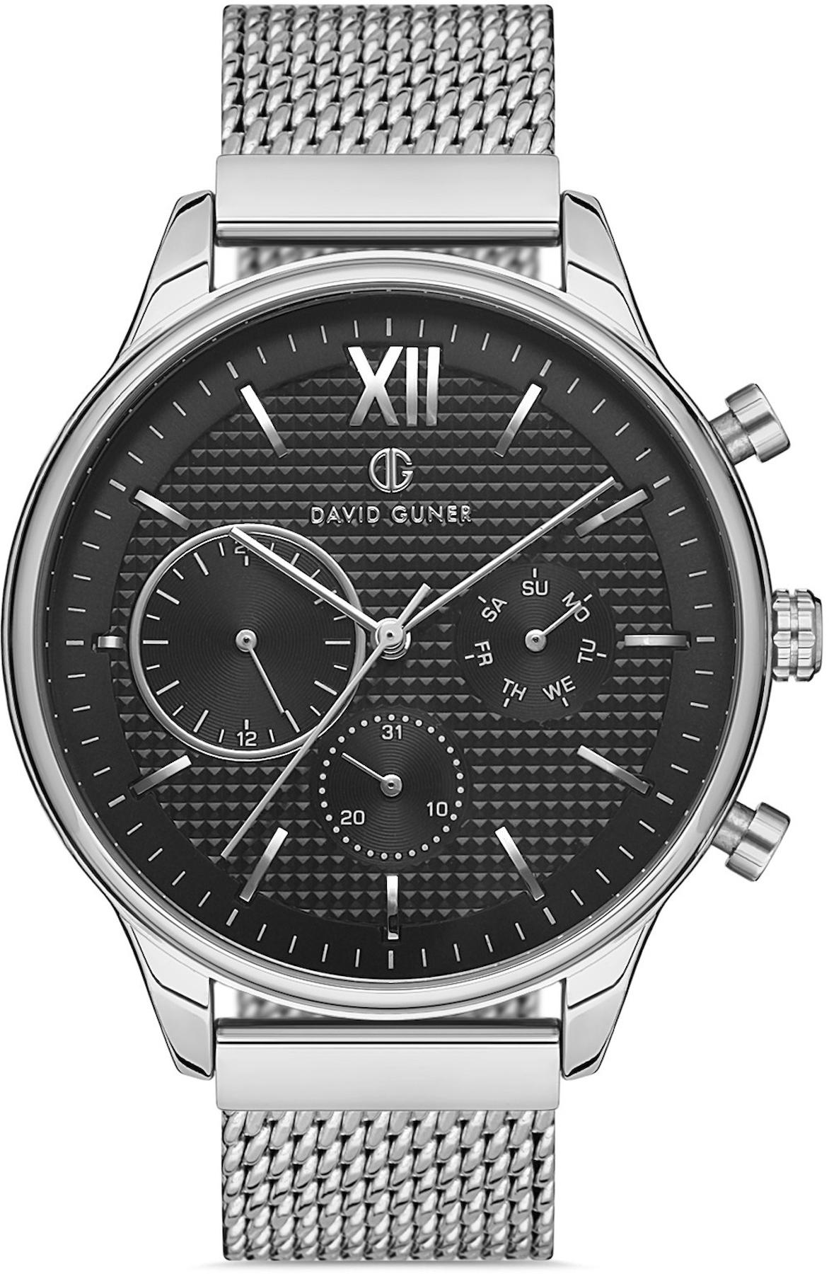 David Guner DG-8213GC-A2 Takvimli 43 mm Siyah Metal Kordon Analog Kol Saati