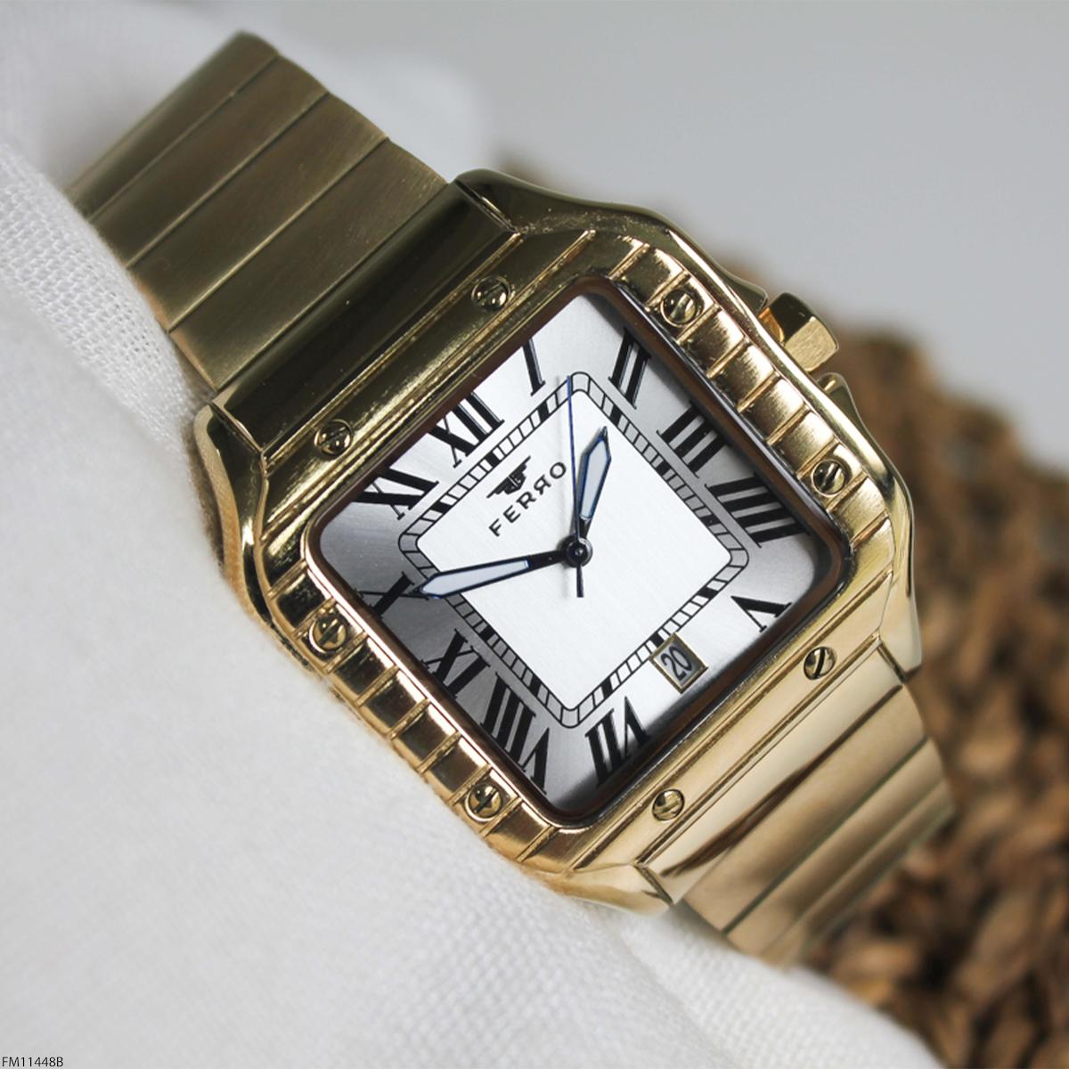 Ferro FM11448B Takvimli 40 mm Altın Çelik Kordon Analog Erkek Kol Saati