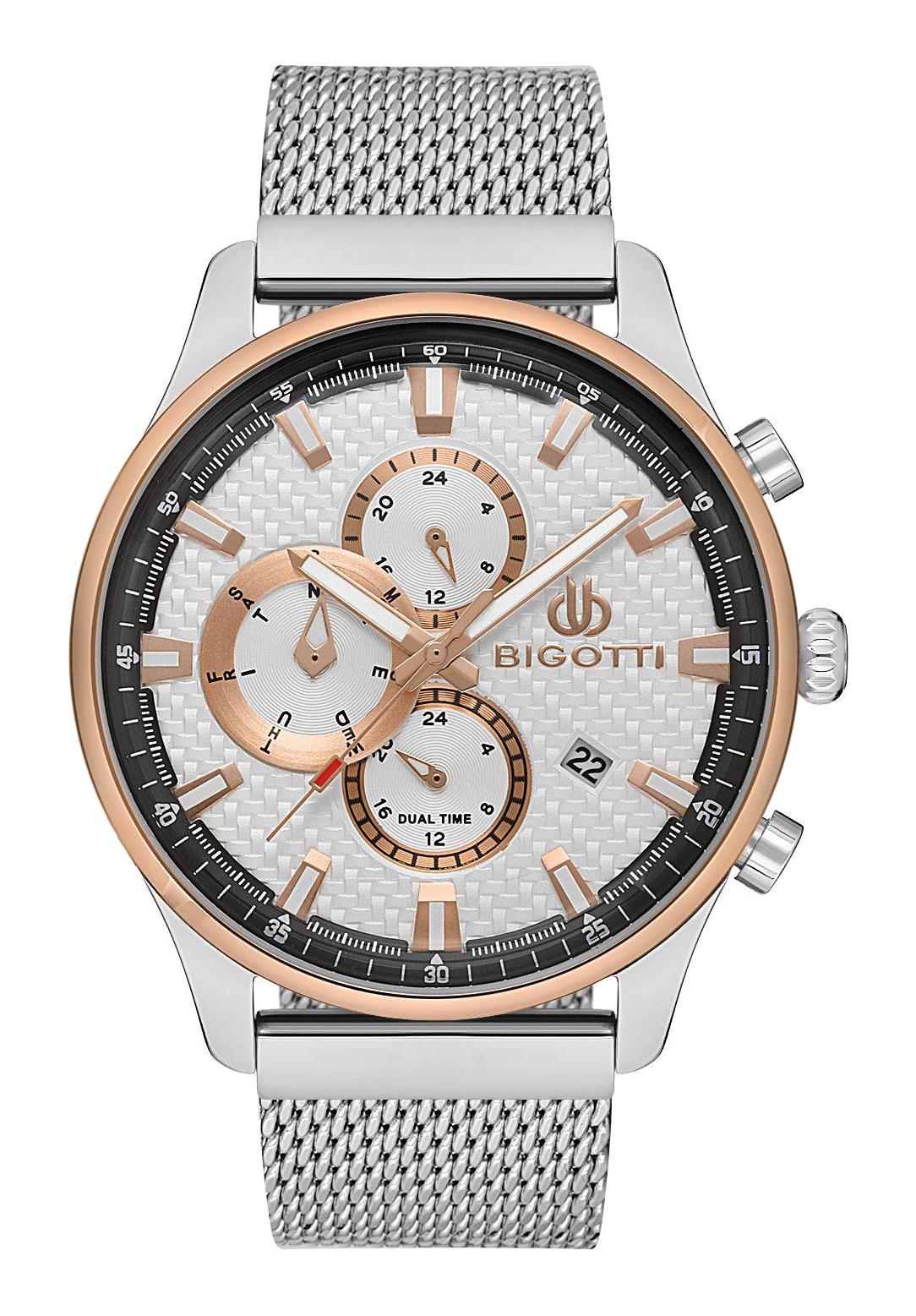 Bigotti BG.1.10285.3 Takvimli 44 mm Çelik-Hasır Kordon Analog Erkek Kol Saati