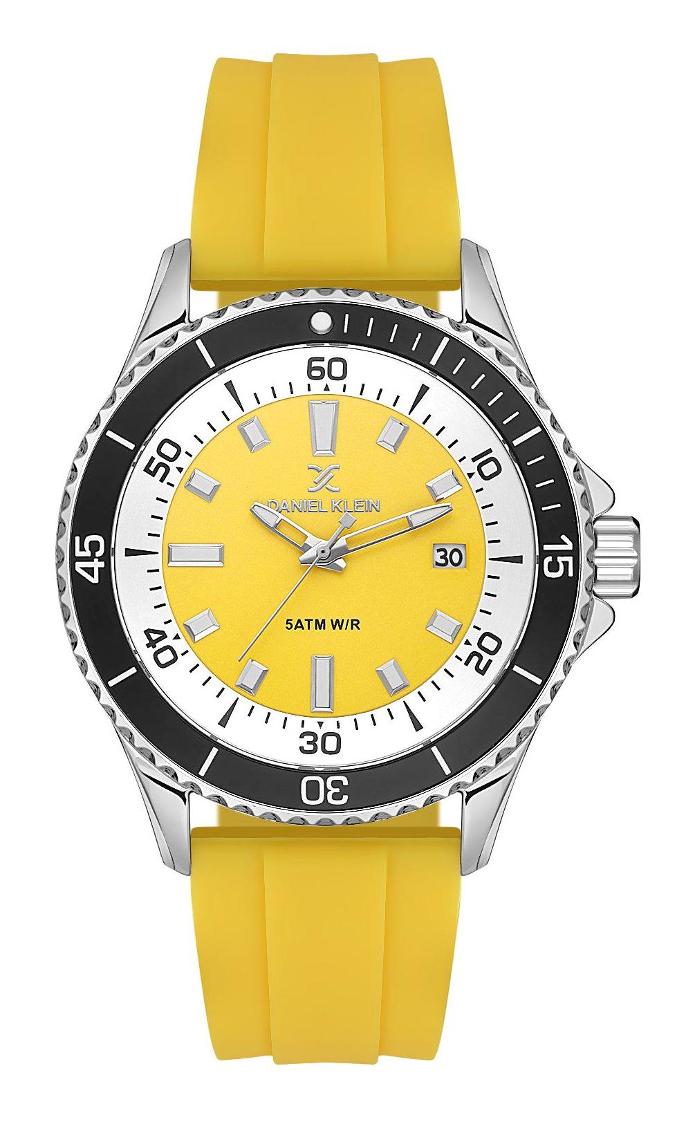 Daniel Klein DK.1.13683-3 Takvimli 44 mm Sarı Silikon Kordon Analog Erkek Kol Saati