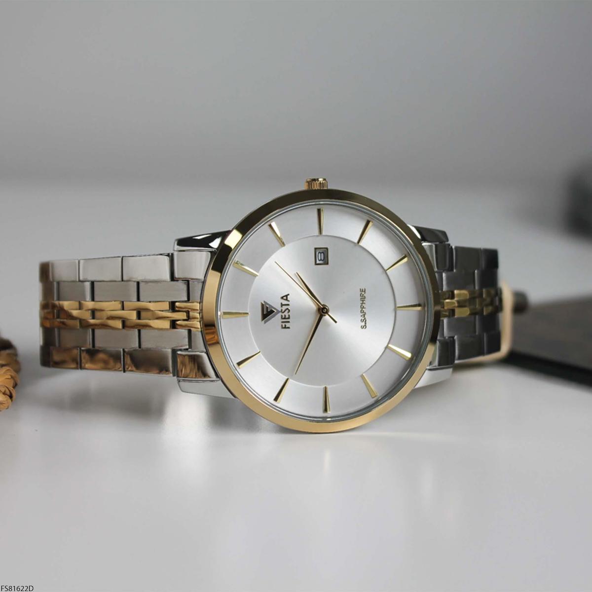 Fiesta FS81622D Takvimli 42 mm Altın-Çelik Kordon Analog Erkek Kol Saati