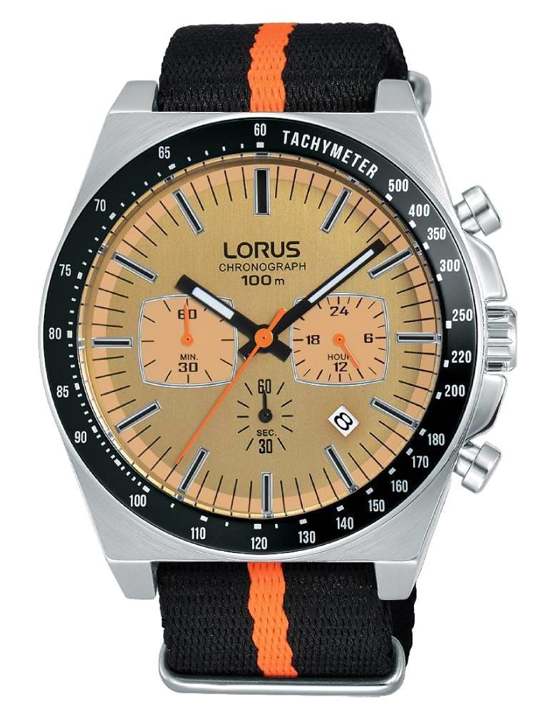 Lorus RT355GX9 Takvimli 44 mm Siyah-Turuncu Kumaş Kordon Analog Erkek Kol Saati
