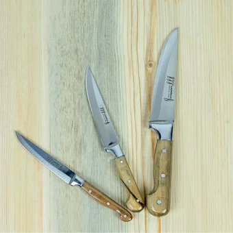 Lilys Kitchenware Lazoglu Özel Üretim Ceviz Ağacı 3 Parça Çelik Şef Bıçak Seti, El Yapımı Bıçak, Sürmene, Mini Set - 3 Adet
