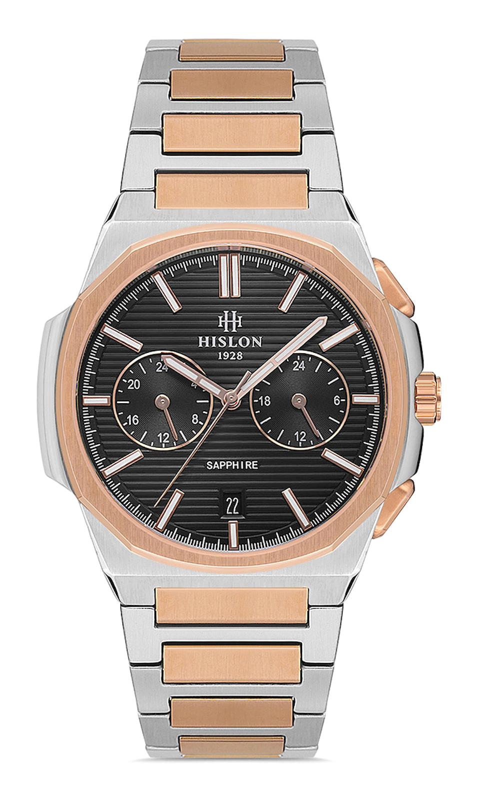 Hislon DT127T-04SR Pusulalı Takvimli 40 mm Gri-Rose Gold Çelik Kordon Analog Erkek Kol Saati