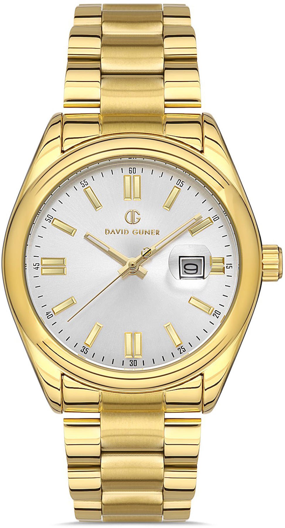 David Guner DG-8390GA-B1 Takvimli 42 mm Altın Çelik Kordon Analog Kol Saati
