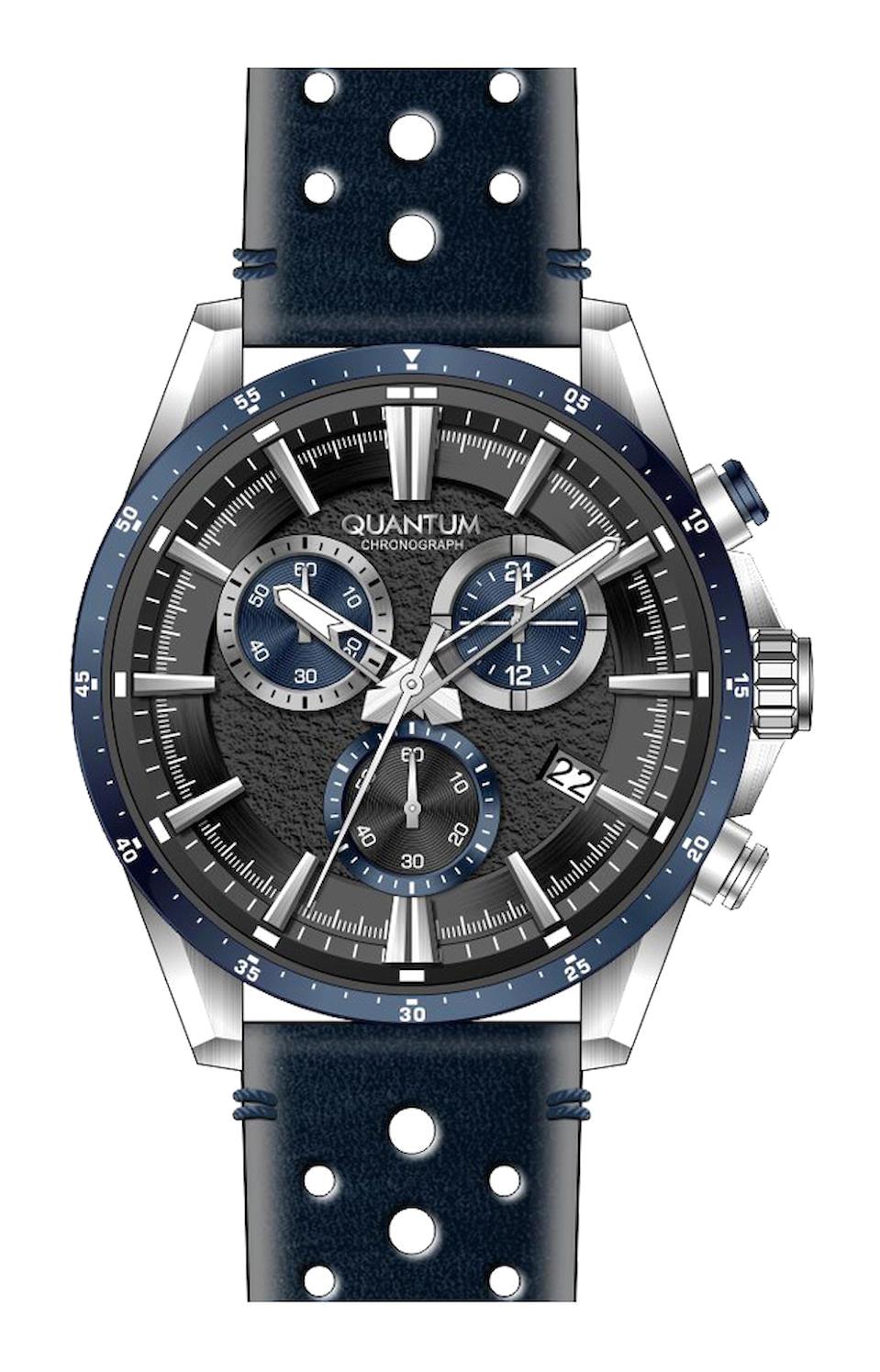Quantum PWG1112.399 Takvimli 44 mm Lacivert Deri Kordon Analog Erkek Kol Saati