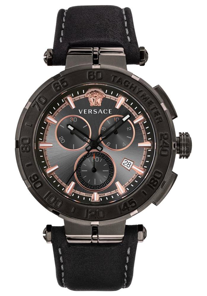 Versace VRSCVEPM00320 Takvimli 45 mm Siyah Deri Kordon Analog Erkek Kol Saati
