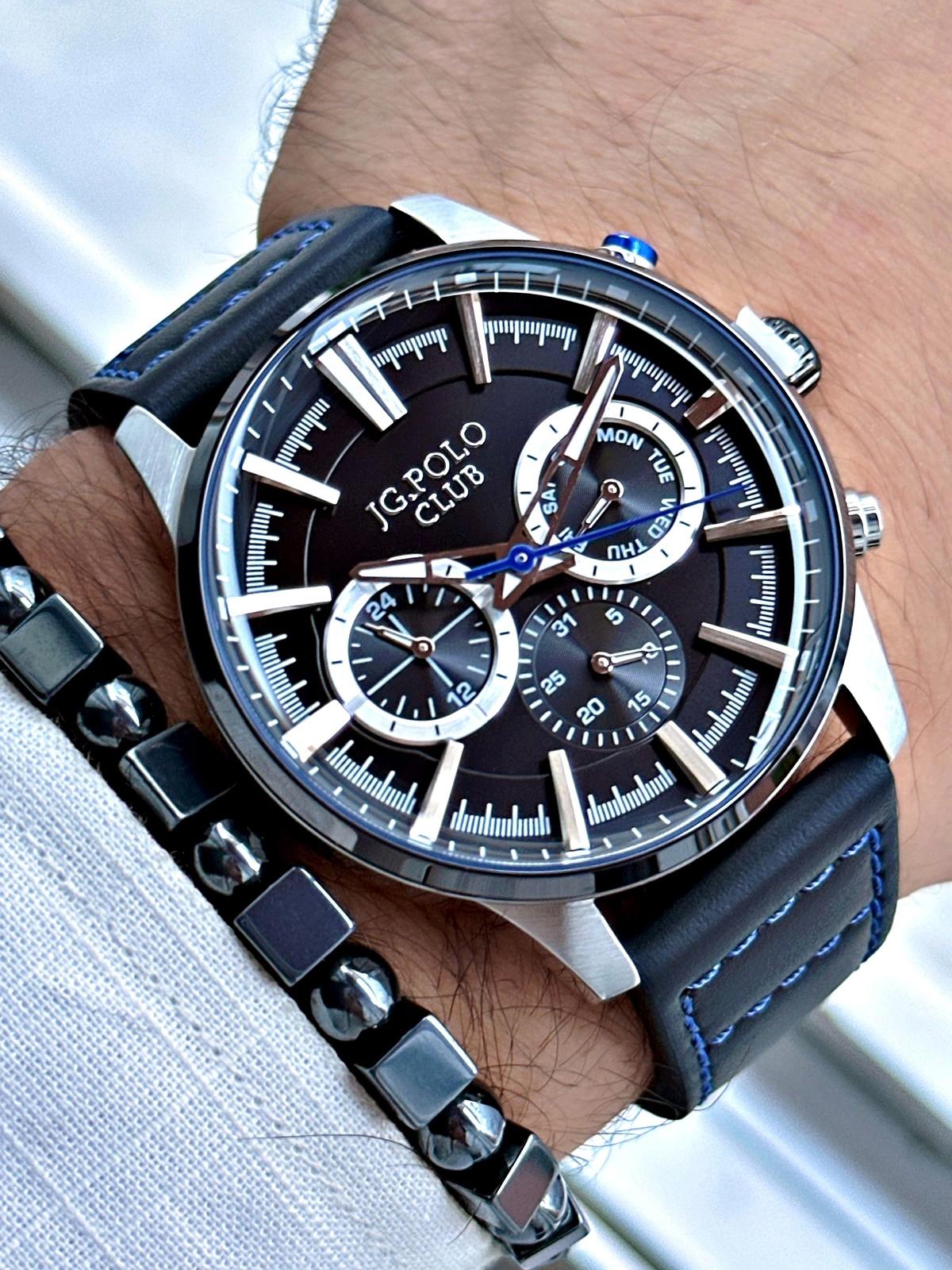 Jg. Polo Club JPC0224S0405901 Takvimli Siyah Deri Kordon Analog Erkek Kol Saati