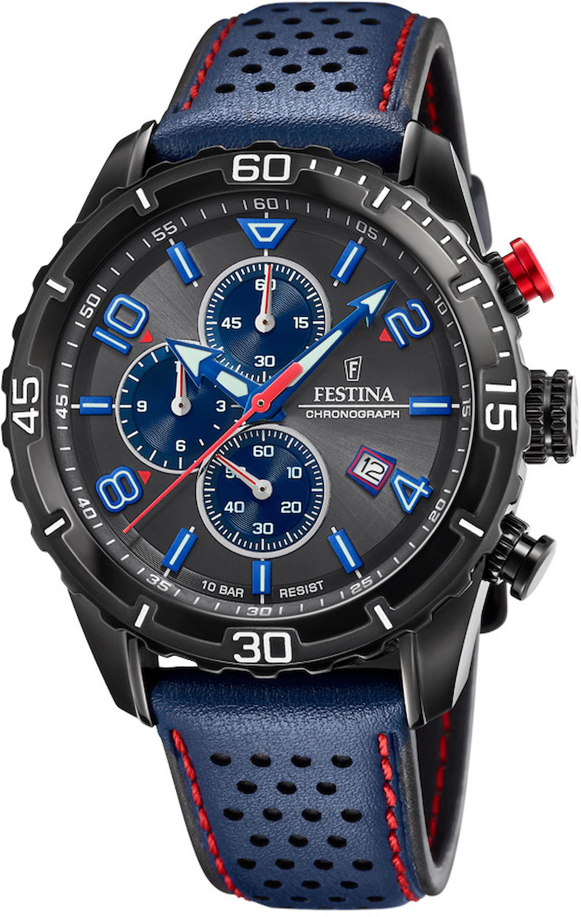 Festina F20519-3 Takvimli 45 mm Lacivert Deri Kordon Analog Kol Saati