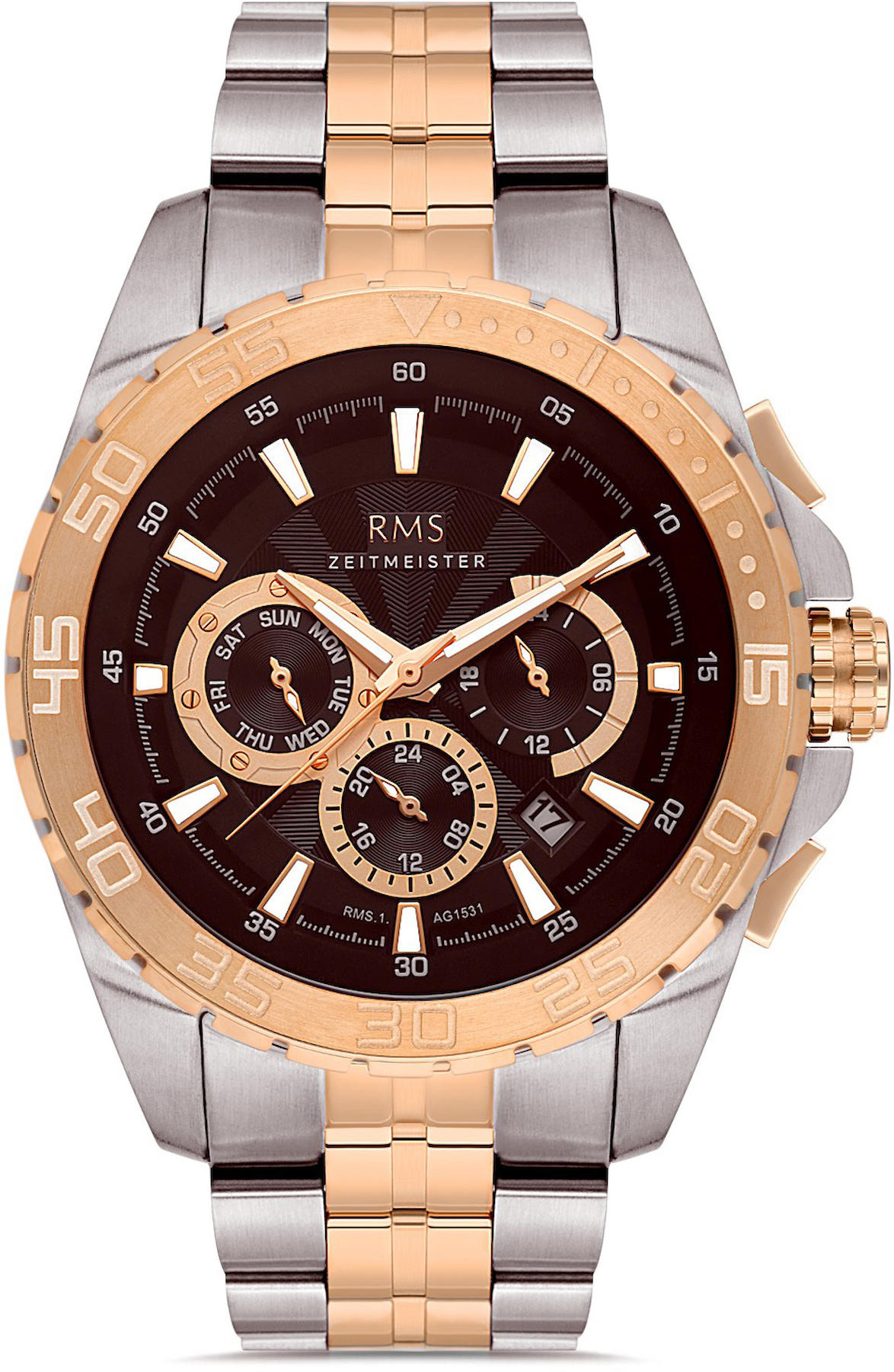 Romanson RMS.1.AG1531.06 Takvimli 44 mm Gri-Rose Gold Çelik Kordon Analog Kol Saati