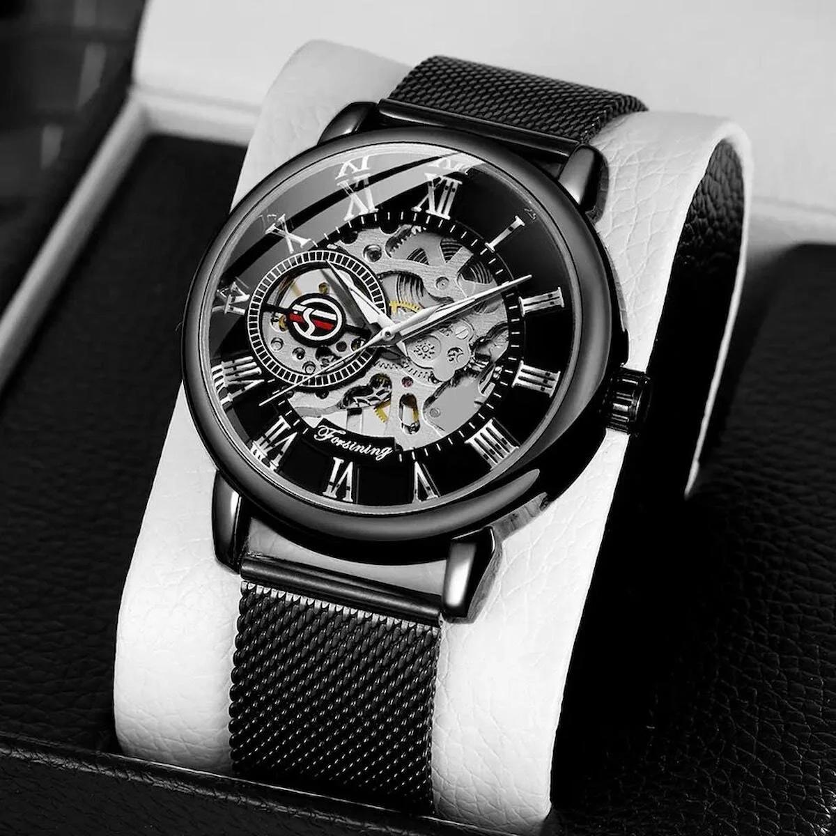 Forsining FRSNG20 42 mm Siyah Çelik Kordon Analog Erkek Kol Saati