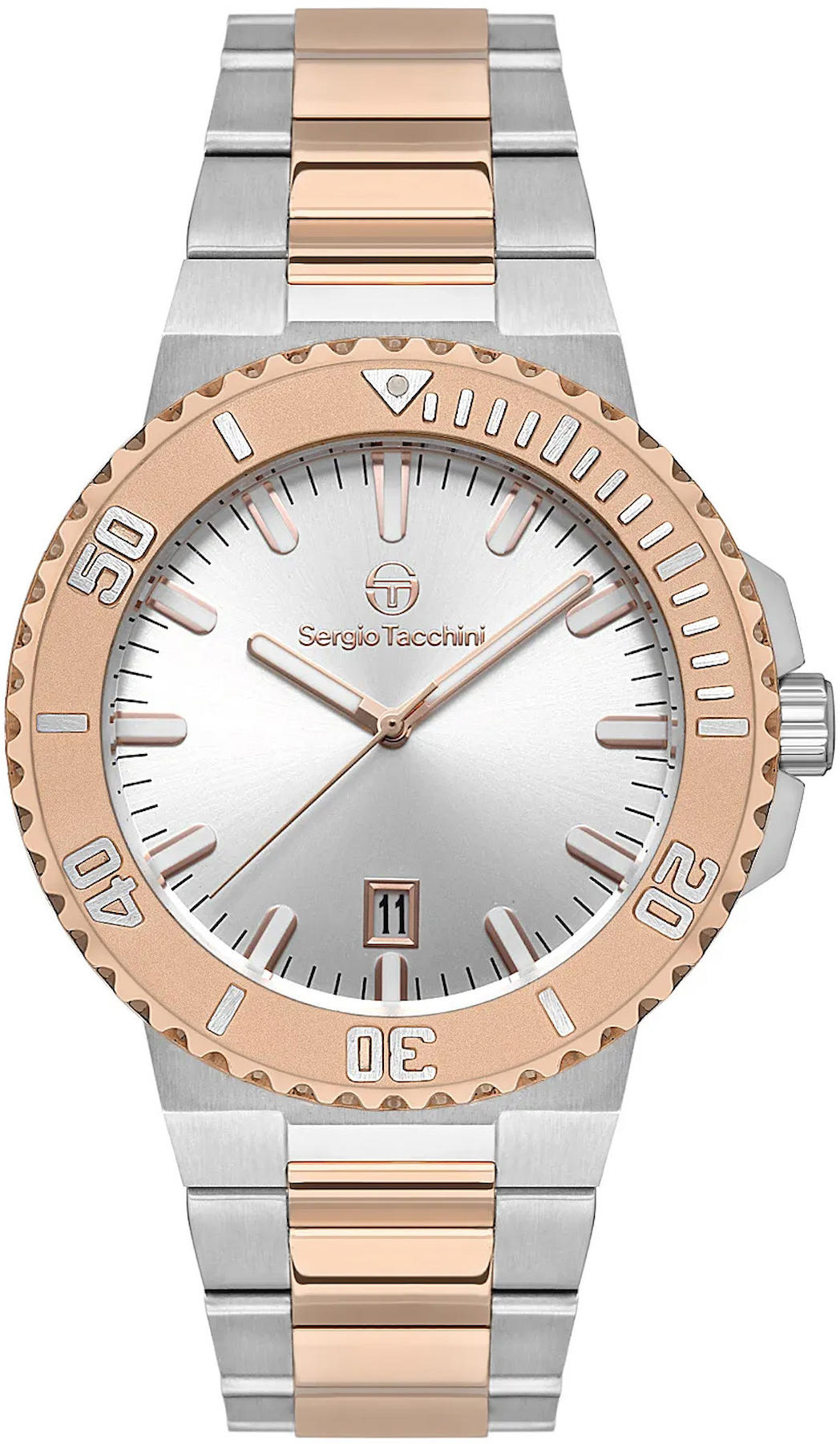 Sergio Tacchini ST.1.10415.5 Takvimli 43 mm Gri-Rose Gold Çelik Kordon Analog Kol Saati