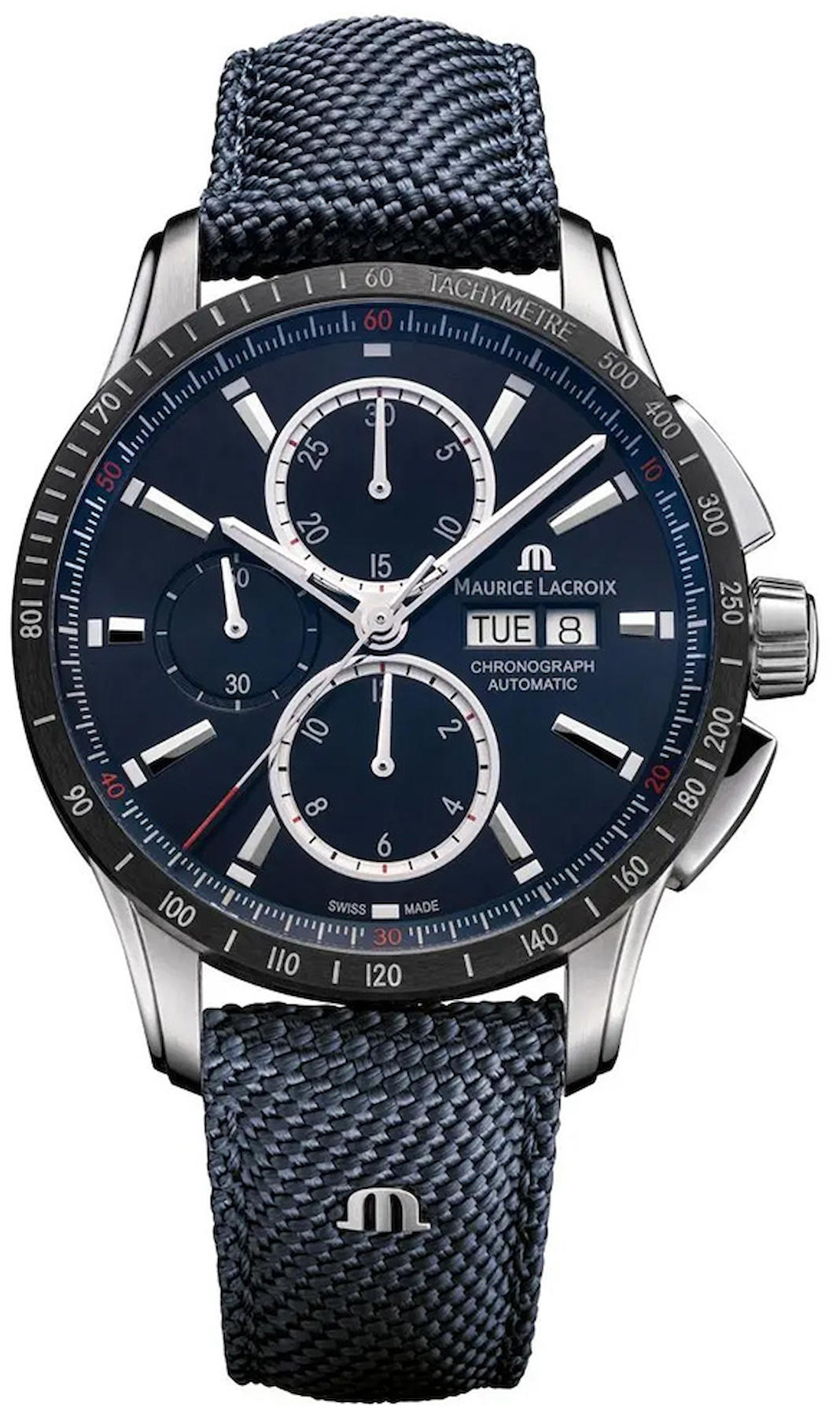 Maurice Lacroix PT6038-SSL24-430-4 Takvimli 43 mm Lacivert Deri Kordon Analog Kol Saati