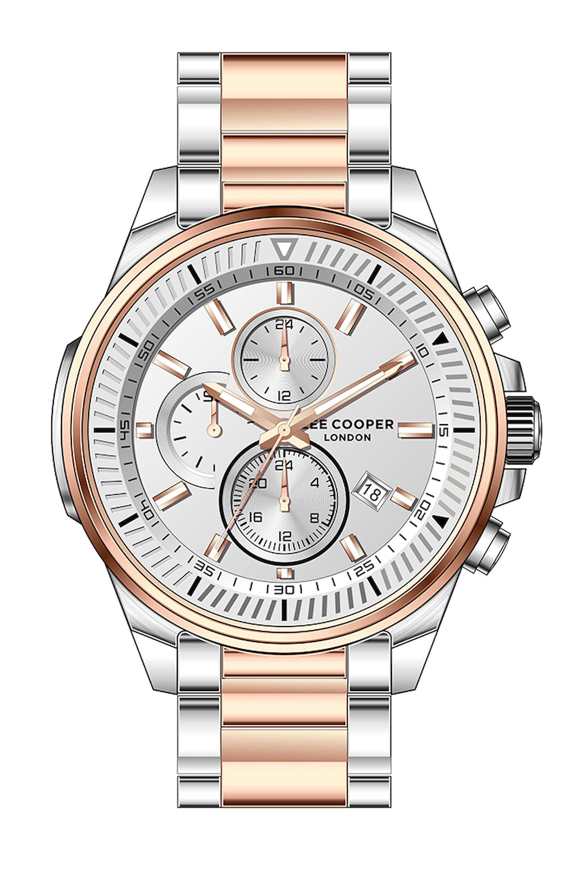 Lee Cooper LC07486.550-NM Takvimli 44 mm Gri-Rose Gold Çelik Kordon Analog Kol Saati