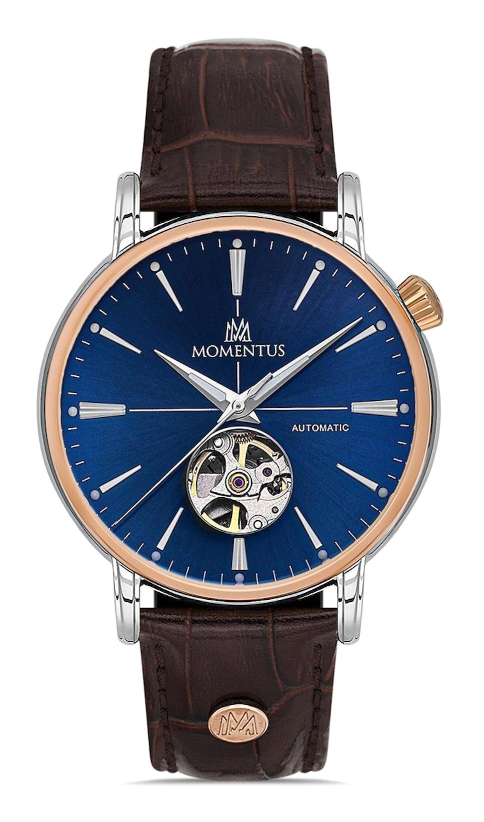 Momentus TM349T-11KR Takvimli 41 mm Kahverengi Deri Kordon Analog Erkek Kol Saati