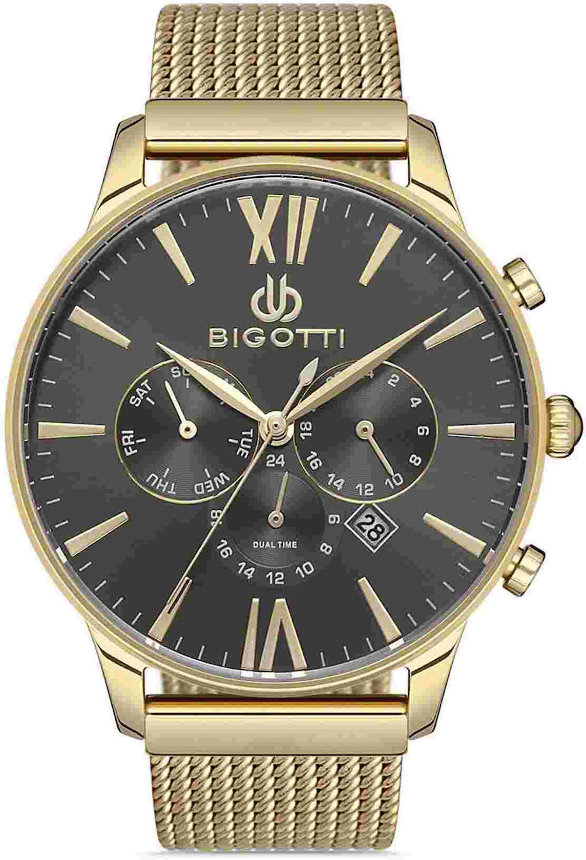 Bigotti BG.1.10258.5 Takvimli 44 mm Altın Çelik Kordon Analog Kol Saati