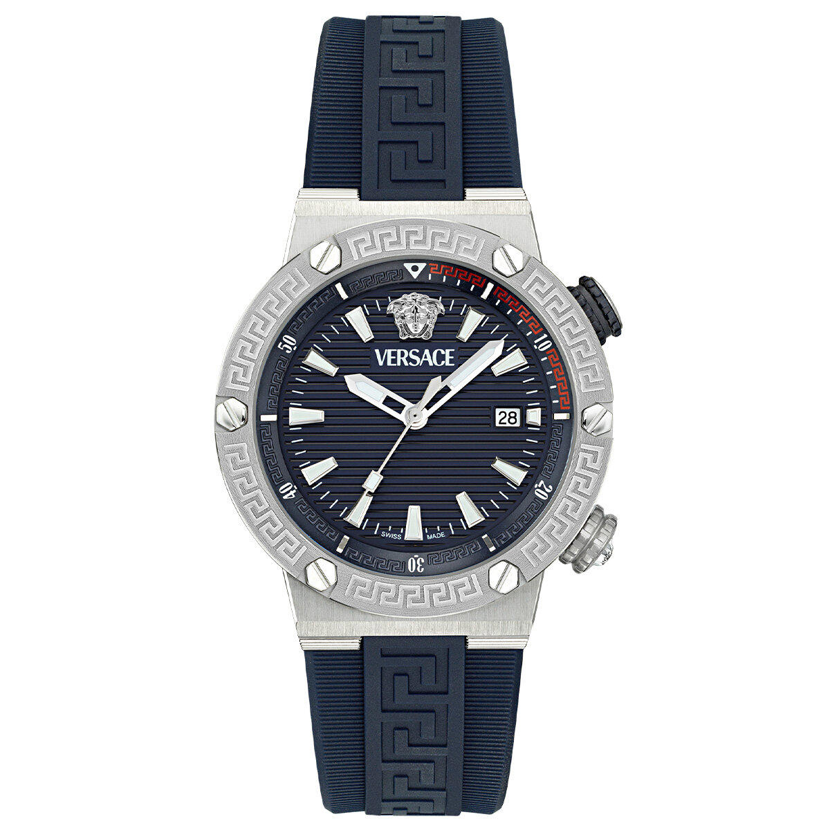 Versace VRSCVE8G00124 Takvimli 43 mm Lacivert Silikon Kordon Analog Erkek Kol Saati