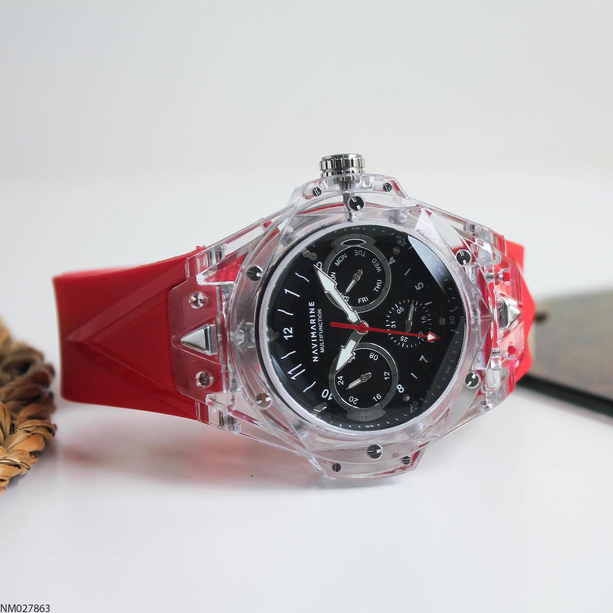 Navimarine NM027863 Takvimli 46-50 mm Kırmızı Silikon Kordon Analog Erkek Kol Saati