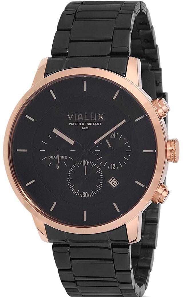 Vialux VX533R-04SB Takvimli 44 mm Siyah Çelik Kordon Analog Kol Saati