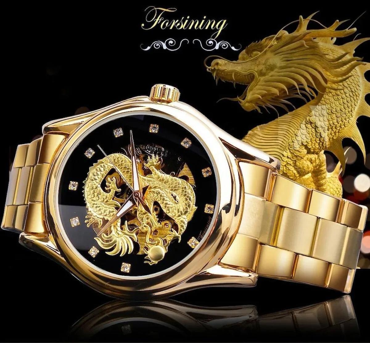 Forsining FRSNG05 45 mm Altın Çelik Kordon Analog Erkek Kol Saati