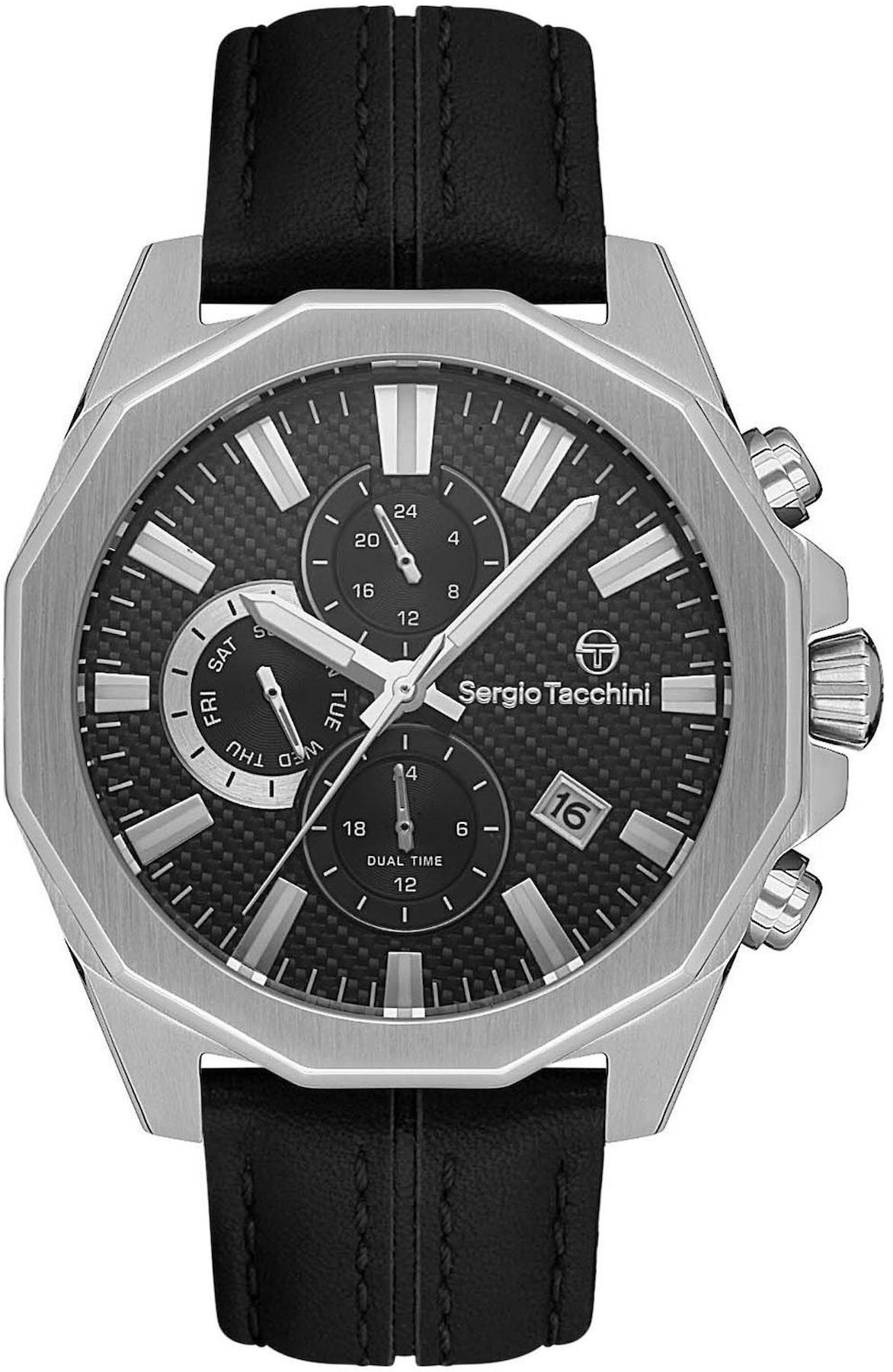 Sergio Tacchini ST.1.10373.1 Takvimli 45 mm Siyah Deri Kordon Analog Kol Saati