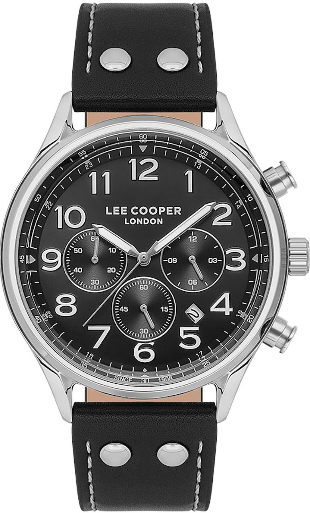 Lee Cooper LC07558.351 Takvimli 44 mm Siyah Deri Kordon Analog Erkek Kol Saati