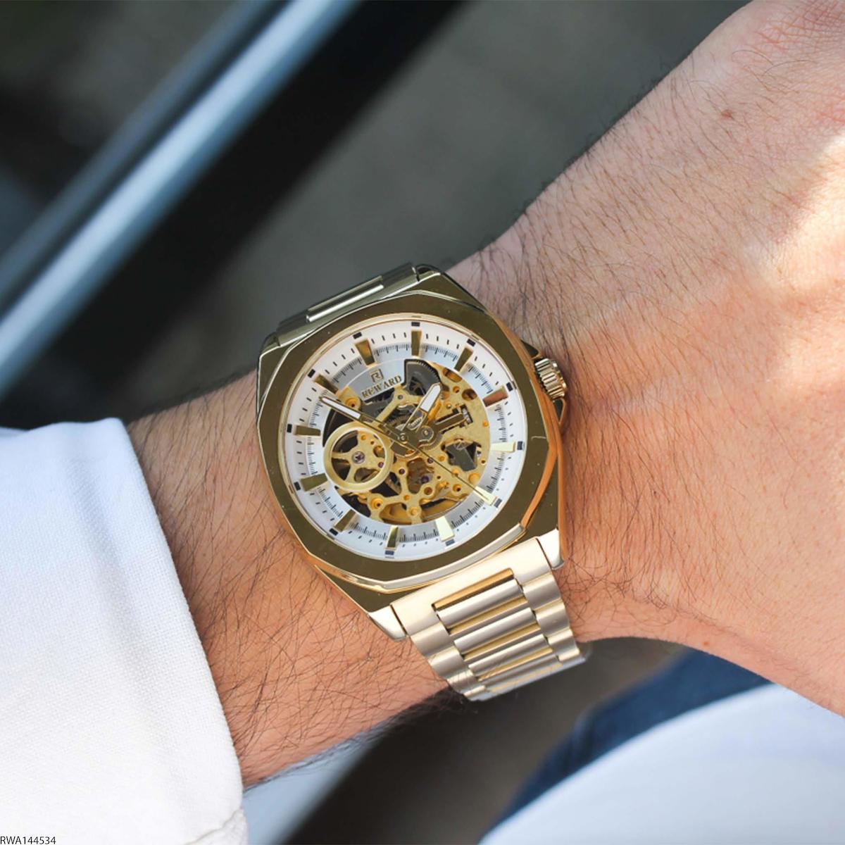 Reward RWA144534 45 mm Altın Çelik Kordon Analog Erkek Kol Saati