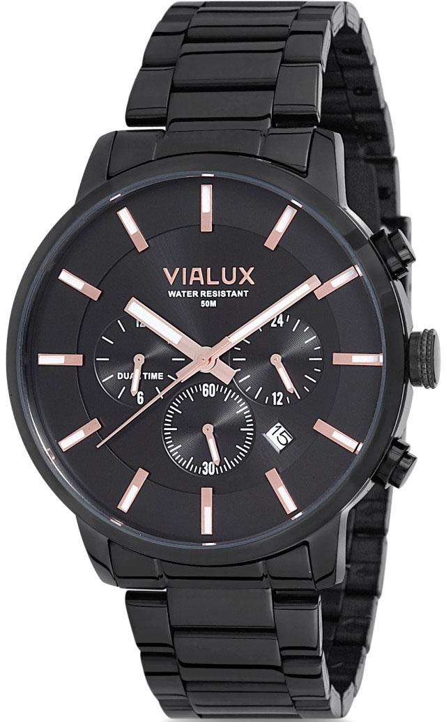 Vialux VX533B-04SR Takvimli 44 mm Siyah Çelik Kordon Analog Kol Saati