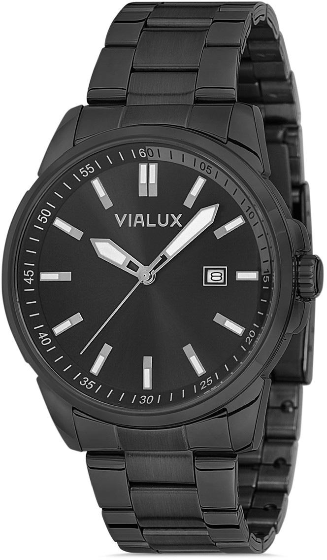 Vialux AS532B-04SS Takvimli 42.5 mm Siyah Çelik Kordon Analog Kol Saati
