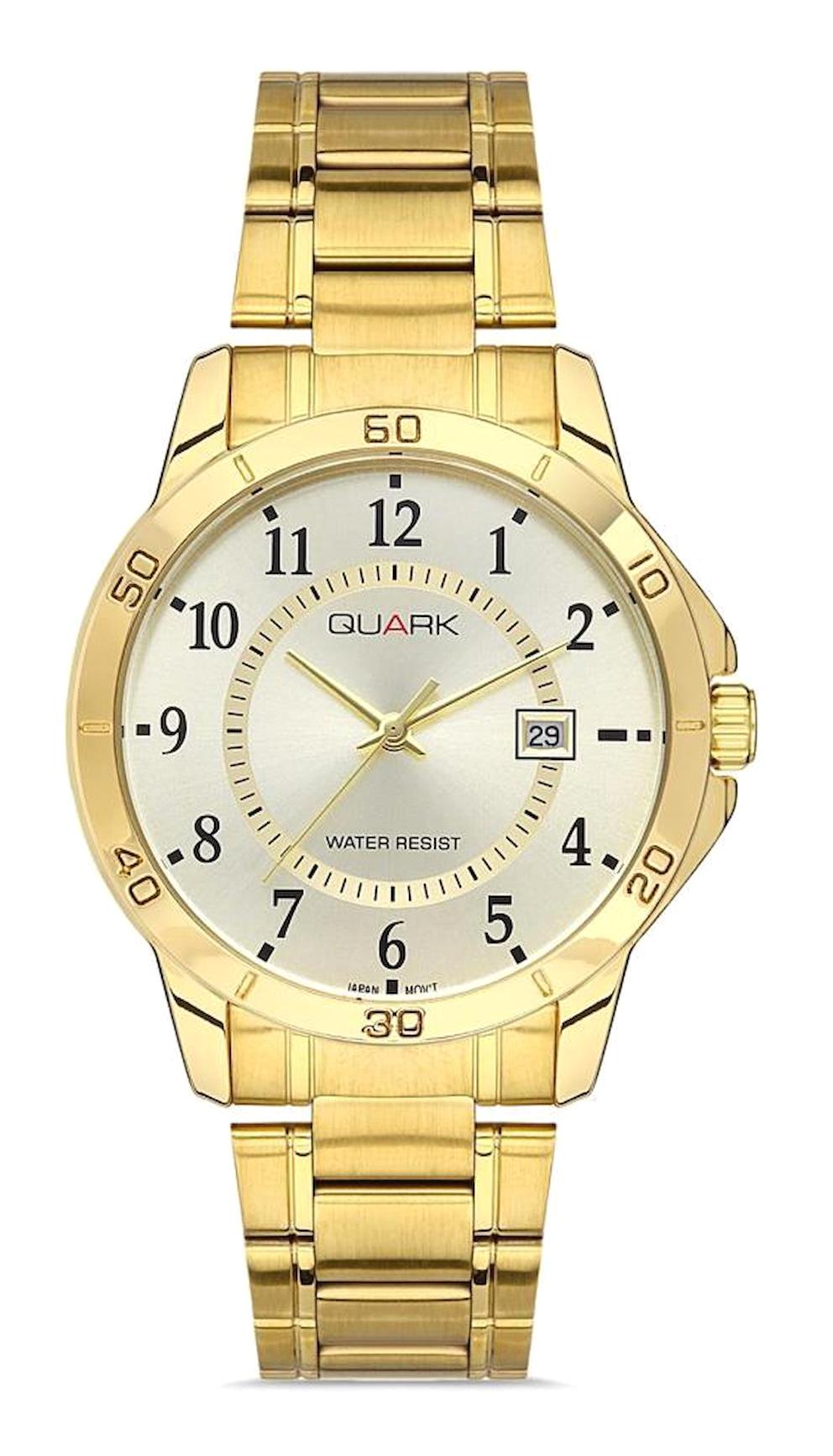 Quark QM-V004G-9B Takvimli 41 mm Altın Çelik Kordon Analog Erkek Kol Saati